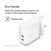 BoostCharge dual USB-C plug with PPS, 60W phone charger for iPhone 16 and other, iPad, Samsung Galaxy, Google Pixel, MacBook - compatible w/ USB-C to lightning cable & USB-C to USB-C - white