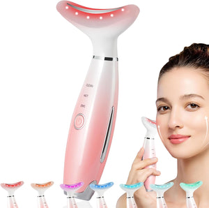 Led Therapy Facial Neck Lifting Messager, Red Light Therapy Wand 7 Color 3 Modes Microcurrent Face Lift Device Anti-Aging Led Photon Therapy (Pink&7color)