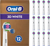 3D White Electric Toothbrush Head with CleanMaximiser Technology, Angled Bristles for Deeper Plaque Removal, Pack of 12 Toothbrush Heads, White