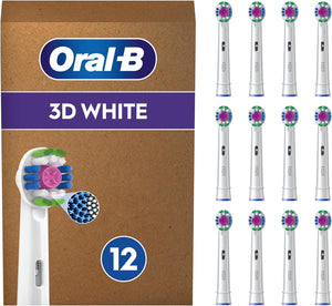 3D White Electric Toothbrush Head with CleanMaximiser Technology, Angled Bristles for Deeper Plaque Removal, Pack of 12 Toothbrush Heads, White