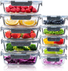 Glass Food Storage Containers 10 Pack, Meal Prep Containers with Snap Lock Leakproof Lids, Reusable Microwave safe BPA-free Lunch Boxes (10 Containers & 10 Lids) 1050ml & 370ml