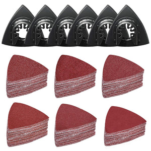 156Pcs Oscillating Tool Detail Sanding Pads Kit, 6Pcs Triangle Sanding Pads, 150Pcs Sandpaper, 40/60/80/120/180/240 Grits Hook & Loop Multitool Sandpaper for Wood/Plaster etc Surfaces Polish Sanding