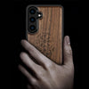 Wood Case for Galaxy S24 Case 2024 [Natural Wood & Black Soft TPU] Shockproof Protective Cover Unique Wooden Case Compatible with Samsung S24 Case (Viking Compass-Walnut)