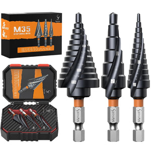 3PCS Premium HSS & Cobalt Spiral Step Drill Bit Sets, TiAlN Coated for Superior Durability, Cone Drill Bit for Sheet Metal, Stainless Steel, Aluminum, Wood, Plastic and DIY Projects