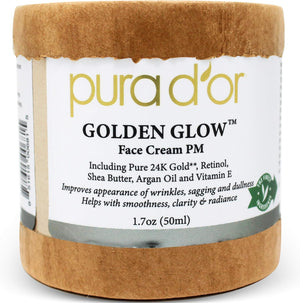 PURA D’OR Golden Glow Face Cream PM (1.7oz) Anti Aging Face Cream With Pure 24K Gold for Firmer Skin, Reduced Appearance of Wrinkles and Increased Appearance of Brighter Skin