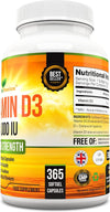 Vitamin D 4,000 IU Softgels, Maximum Strength Vitamin D3 Supplement, 365 Easy to Swallow Tablets - Full Year Supply