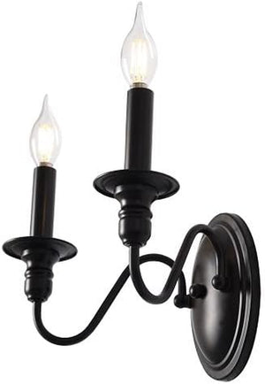 2 Lights Black Wall Lights for Living Room Bedrooms Bedside Hall, Vintage Wall Sconce Lights Industrial Candle Wall Lamp Retro Wall Lighting Fixtures Indoor with E14 Base (Exclude Bulbs)