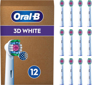 Pro 3D White Electric Toothbrush Head, X-Shaped Bristles and Unique Polishing Cup for Teeth Whitening and to Remove Surface Stains, Pack of 12 Toothbrush Heads, Suitable for Mailbox, White