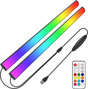 2Pcs RGB Gaming Lights, Dreamcolor RGB Light Bar with Remote Control,Dimmable and Speed Adjustable, Color Changing Ambient Light for PC Backing Lighting and Desk Gaming