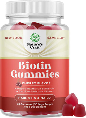 Natural Biotin Gummies for Hair Growth - Biotin Vitamins Hair Skin and Nails Gummies for Women and Men - Biotin Hair Growth Vitamins for Women with Pantothenic Acid and Biotin Hair Gummies