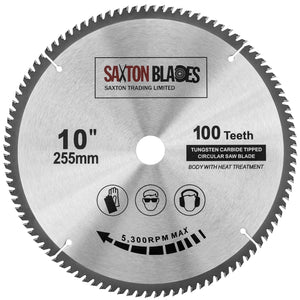 Saxton TCT Circular Fine Cutting Wood Saw Blade 255mm x 100T x 25.4mm Bore fits Evolution Rage Saws