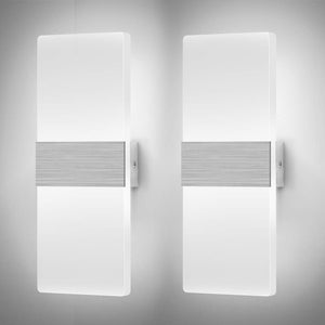 LED Wall Lights Indoor Dimmable Wall Lamp Wall Sconce Up Down Wall Lighting Modern 12W Acrylic for Bedroom Living Room Corridor Silver, Cool White(2 Pack) [Energy Class A++]