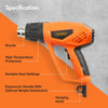 Heat Gun - 2000W 350℃ & 550℃ Paint Stripper, Hot Air Gun w/ 2 Temperature Settings, Overload Protection, 1.5s Fast Heating, 5 Nozzles - Heat Gun for Paint Stripping, Shrinking PVC, Crafts