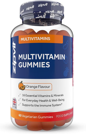 Multivitamin Gummies for Men & Women with 16 Essential Vitamins, 60 Vegetarian Gummies - 2 Months Supply. Supports The Immune System. Orange Flavour Chewable Adult Multivitamins