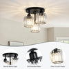 Modern Crystal Chandeliers Ceiling Light, 3-Lights Crystal Ceiling Lights Living Room, Black Semi Flush Ceilings Light Fittings for Hallway, Bathroom, Bedroom, Foyer, Kitchen Light Fixture