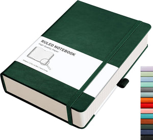 Lined Journal Notebook - A5 Note Book Hardcover Thick Notepad 320 Numbered Pages for Writing,100gsm Lined Paper, Leather Hardcover, for Women Men Work Office School,14.5 x 21cm - Green