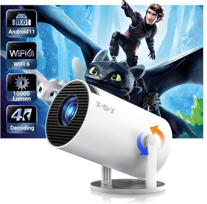 Smart Mini Projector WiFi6 Bluetooth 5.0 -  Gimbal 3 Protable Projector 12000L Support 4K with Android TV 11.0, Auto Keystone Correction Video Projector, 180°Rotatable Stand for Home Movie