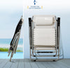 Set of 2 Sun Lounger Padded Garden Chairs With Cup And Phone Holder – Adjustable Headrest - Deck Folding Recliner Zero Gravity Outdoor Chair - Grey