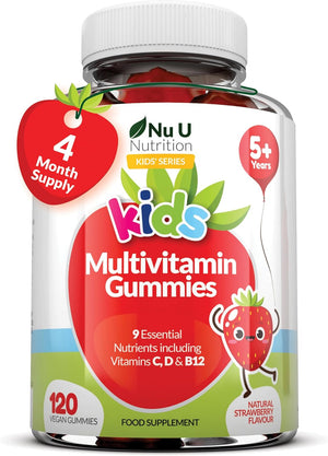 Multivitamin for Kids (5+) - 120 Vegan Gummies - 4 Month Supply - Tasty Strawberry Flavour - Kids Vitamins Including C, D & B12 - Made in The UK by