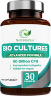 - 50 Billion CFU Probiotics with Prebiotics - Bio Cultures - Multi Strain Probiotic Formula for Men & Women – 30 Vegan Capsules – Live Cultures Probiotic Supplement with Acidophilus