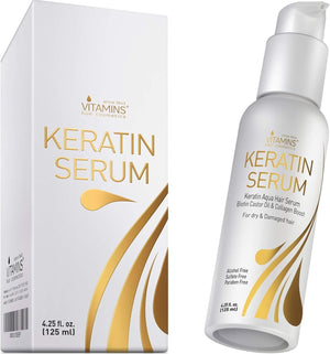 Vitamins Hair Serum Keratin Treatment - Biotin Collagen & Coconut Oil Hydrating Moisturiser for Frizzy Dry Damaged Hair - Anti Frizz Heat Protection for Curly Wavy Straight Hair