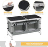 Folding Camping Cupboard Kitchen, Height Adjustable Aluminum Camping Table with Storage, Lightweight Picnic Table with Carry Handle for Outdoor Patio BBQ Party, Black + Grey