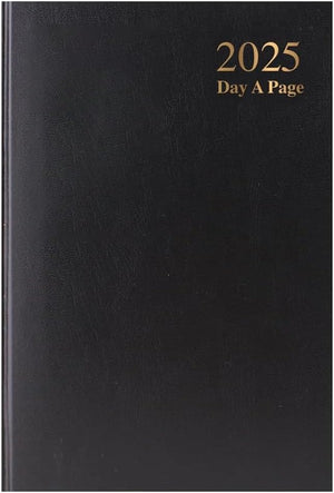 A4 2025 Day a Page Diary Black | 2025 Hard Backed Cover & Ribbon Marker Daily Planner, Journal And Day to Page Diary with Full Page Saturday & Sunday for Home, Business, Office & Personal Use