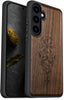 Wood Case for Galaxy S24 Case 2024 [Natural Wood & Black Soft TPU] Shockproof Protective Cover Unique Wooden Case Compatible with Samsung S24 Case (Viking Compass-Walnut)