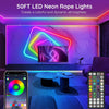 15m Led Neon Rope Lights,Flexible Led Rope Lights,Control with App/Remote,Multiple Modes,IP65 Outdoor RGB Neon Lights Waterproof,Music Sync Gaming Led Neon Strip Lights for Bedroom Indoor