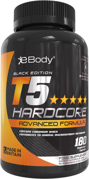 T5 Fat Burners Hardcore Suitable for Vegetarians, Weight Management Supplement for Men & Women, 180 Capsules