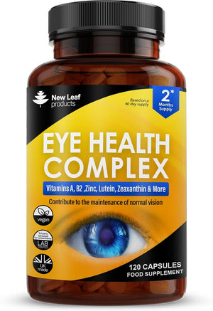 Lutein Supplement for Eyes - Lutein and Zeaxanthin Supplement enriched with Vitamin A, B2 which Supports Normal Vision & Zinc Eye Vitamins - Made in The UK Lutein Eye Health Complex by New Leaf