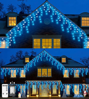 Icicle Outdoor Christmas Lights,460LED 17.5M/57ft Christmas Decorations Lights Plug in,Blue White String Lights with IP44 Waterproof/Remote/8 Modes/Memory/Timer for Window Eaves Garden Outdoor Decor