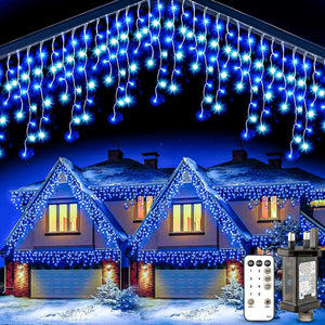 Outdoor Icicle Christmas Lights 10M - Fairy Lights Plug in Cool White & Blue Connectable Waterproof Led Bright Icicle Lights Mains Powered with 8 Modes & Remote Timer for Window Garden Party