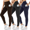 3 Pack Leggings for Women with Pockets High Waist Gym Leggings Black Tummy Control Stretchy Yoga Pants Trousers Workout Sports Fitness Running