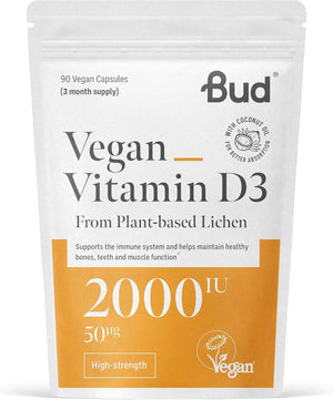 Vegan Vitamin D3 Supplement - Extra Strength 2000IU + MCT Oil for Better Absorption - Vitamin D from Plant-Based Lichen - Premium VIT D for Immune Support - 90 Caps (3 Month Supply)