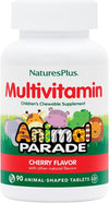 NaturesPlus Animal Parade Children’s Multivitamin Cherry Flavour - Plant Based Chewable Multivitamin for Kids - Gluten Free, Vegan - 90 Chewable Tablets