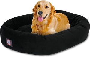 40 Inch Suede Calming Dog Bed Washable – Cozy Soft Round Dog Bed with Spine Support for Dogs to Rest their Head - Fluffy Donut Dog Bed 40x29x9 (Inch) - Round Pet Bed Large – Black