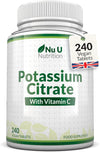 Potassium Supplement 1550mg & Vitamin C - 240 Vegan Tablets - 4 Month Supply - High Strength Potassium Citrate - Natural Electrolytes Support -