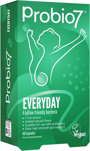 Everyday Probiotics for Gut Health | 7 Live Strains, 4 Billion CFU, 2 Types of Natural Fibre | Daily Gut Health Support - 60 Capsules (2 Months Supply)