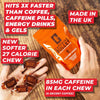 Energy Chews - Chocolate Orange. 4 * 85mg Caffeine Sweets - Faster Kick Than Pills, Gels and Gum. Sport Science for Running, Cycling, Gaming & A Pre Workout Endurance Boost.