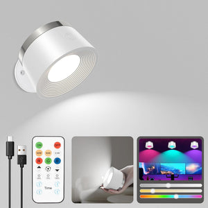 LED Battery Wall Lights, LED Wall Mounted Sconces with Remote, 3 Color Temperatures & 13 RGB & Dimmable Magnetic 360° Free Rotation Rechargeable Wall Lamp Wall Lighting (1 Pack White)