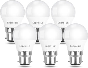 Bayonet Light Bulbs, 40W Equivalent, Warm White 2700K, 4.9W 470lm B22 LED Bulb, G45 Golf Ball Energy Saving Lightbulbs, 180° Wide Beam, Non-dimmable, Pack of 6