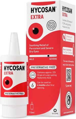 Hycosan Extra - Eye Drops with Hyaluronic Acid for Soothing Relief of Severe and Persistent Dry Eyes - Contact Lens Compatible - Preservative Free - 225 Measured Doses