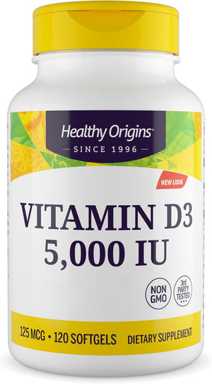 High Strength Vitamin D3 5,000 UI Softgel Capsules - Immune Support, Optimal Absorption - Year-Round Wellness for Bone Health and Vitality