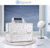 Makeup Box Vanity Case Cosmetic Organiser Box Beauty Storage Train Case with Mirror, Lockable with Keys, White Holographic Star