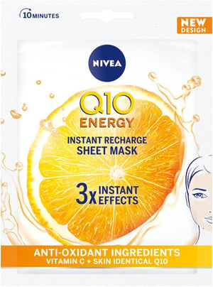 Q10 + C Power Anti-Wrinkle + Energy Sheet Mask (1 Piece), Anti Ageing Moisturiser Mask with Vitamin C, Face Mask with Coenzyme Q10, Anti Wrinkle Cream Mask