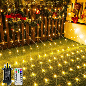 Net Lights Outdoor Indoor, 200 LED 3m x 2m Christmas Fairy Lights Plug-in IP67 Waterproof Mesh String Lights with 8 Light Modes/Timer/Remote, for Xmas Tree/Outside/Window/Garden Decorations