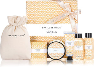 Spa Gift Set, 6pcs Vanilla Bath Gifts for Women, Travel Gift Box with Hand Cream, Body Lotion, Shower Gel, Bubble Bath, Mothers Day Gifts, Christmas Gifts for Her