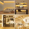 Warm White LED Strip Light 5M 300 LEDs, 1650lm Dimmable LED Tape Lights, 3000K Flexible LED Lights for Bedroom Kitchen Under Cabinet Wardrobe Stair (12V Power Plug and Dimmer Switch Included)