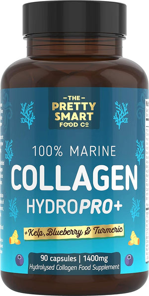 Powerful Marine Collagen Tablets - with Hyaluronic Acid, Biotin & Blueberry - 1400MG Complex - Hydrolysed Type 1 - with Vitamins & Minerals - 90 Capsules - Made in The UK by